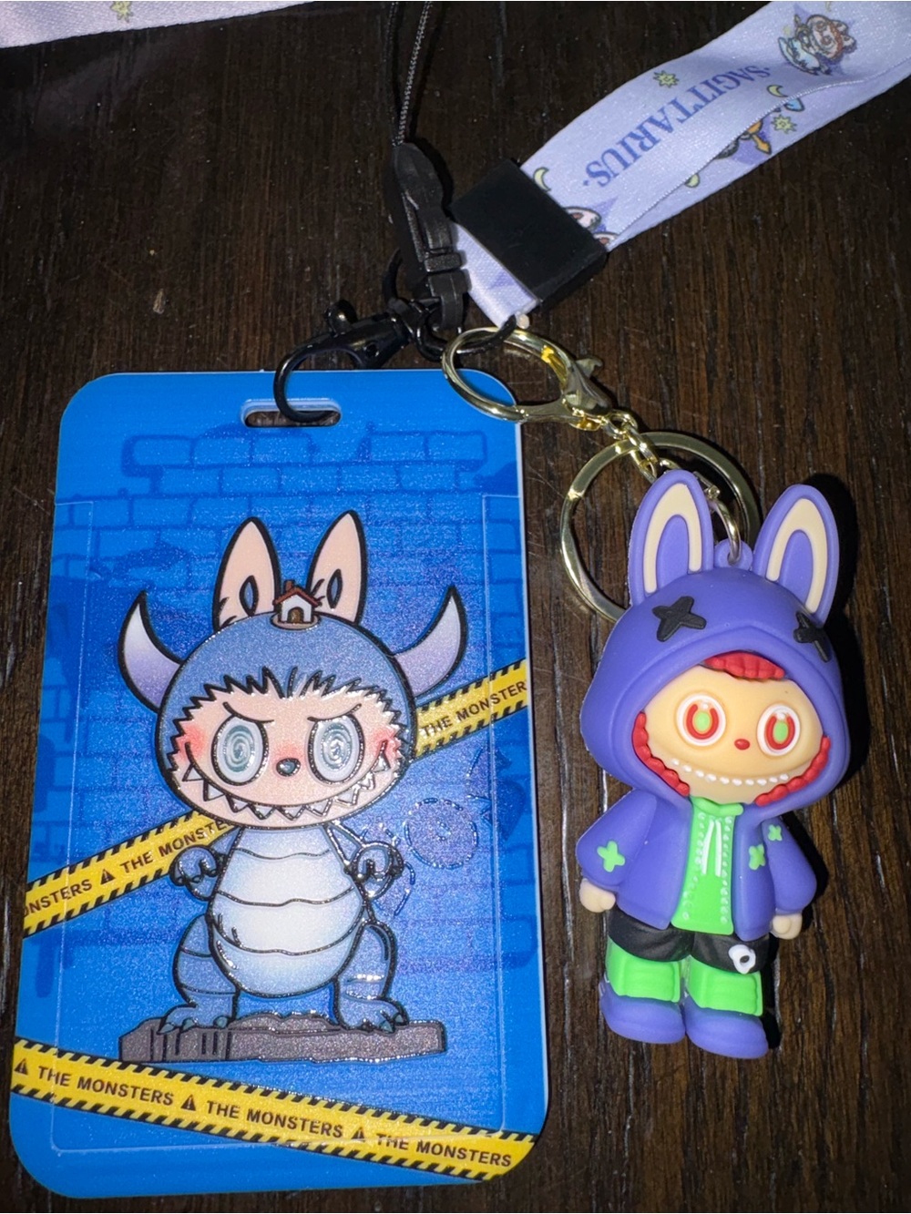 Labubu Purple Bunny Hoodie Keychain ID Lanyard with character